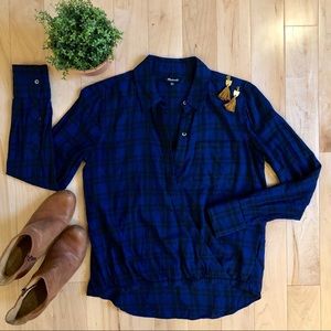 Madewell Blue Plaid Wrap Front Shirt XXS